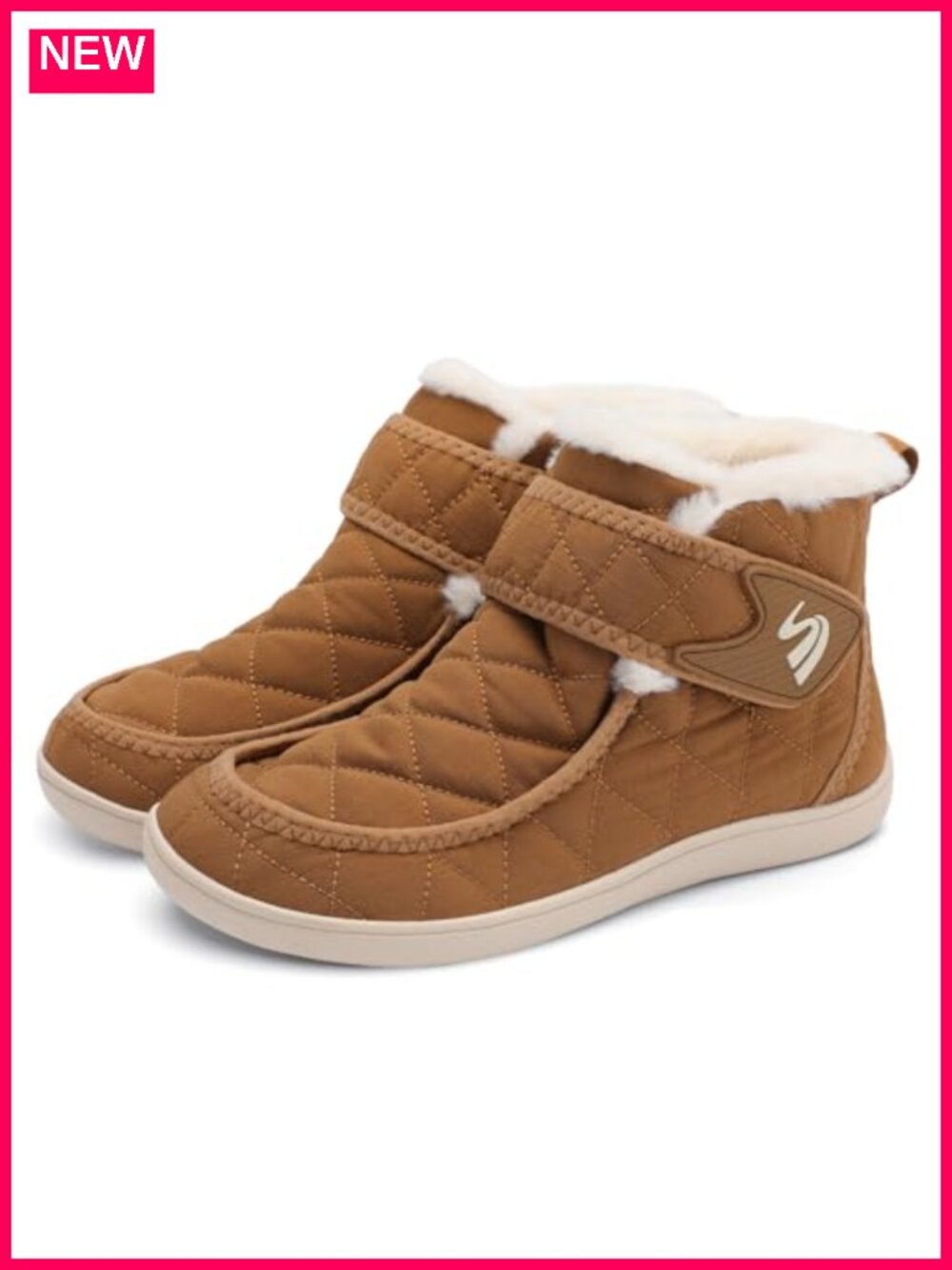Waterproof Snow Boots Fuzzy Faux Fur Lined Wide Toe Adjustable Strap